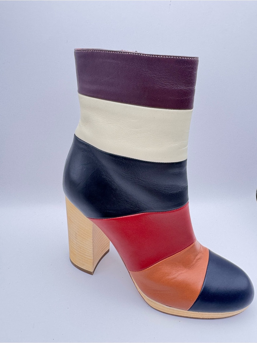 Valentino Garavani Marine Colorblock Leather Ankle Boots Block Heel EU 36 - Picture 2 of 7